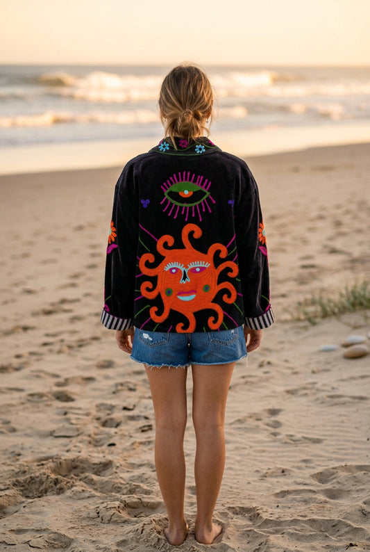 Embroidered Velvet Jacket Deep Blue Protection