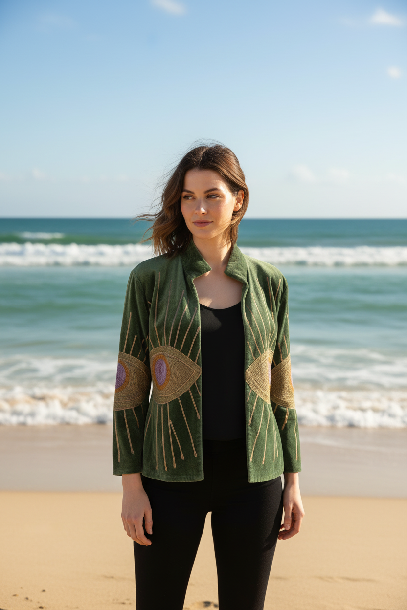 Velvet Jacket Seeing Eye - Moss Green