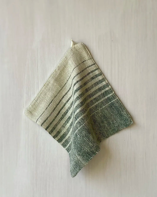 Face Washers 2 PK Green on Green /Green Natural Cotton Stripe