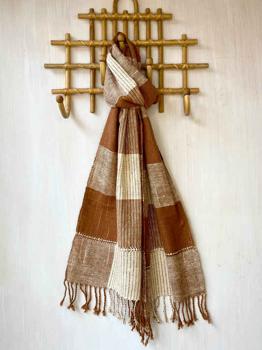 Lao Cotton Scarf Cinnamon & Natural Cotton Ikat