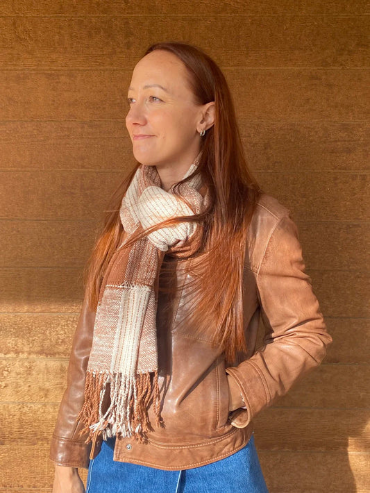 Lao Cotton Scarf Cinnamon & Natural Cotton Ikat