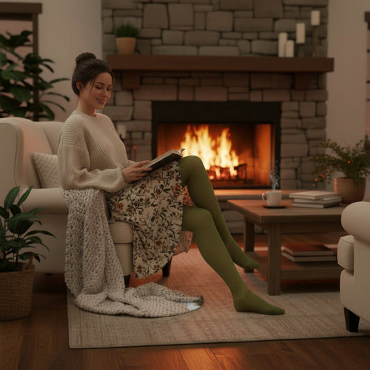 Merino Wool Textured Knit Tights | Woman | Moss