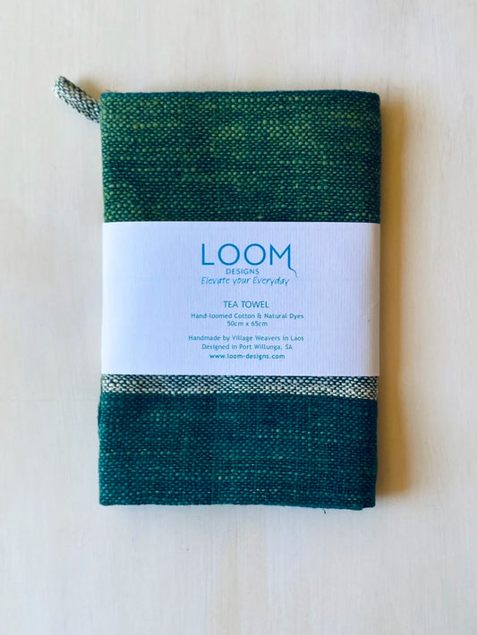 Tea Towel Green on Green Stripe