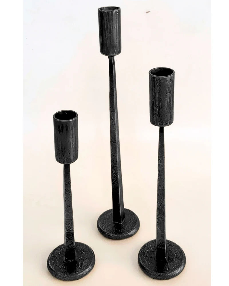 Dante Hand Forged Iron Candle-stands - Black Set of 3 image 0