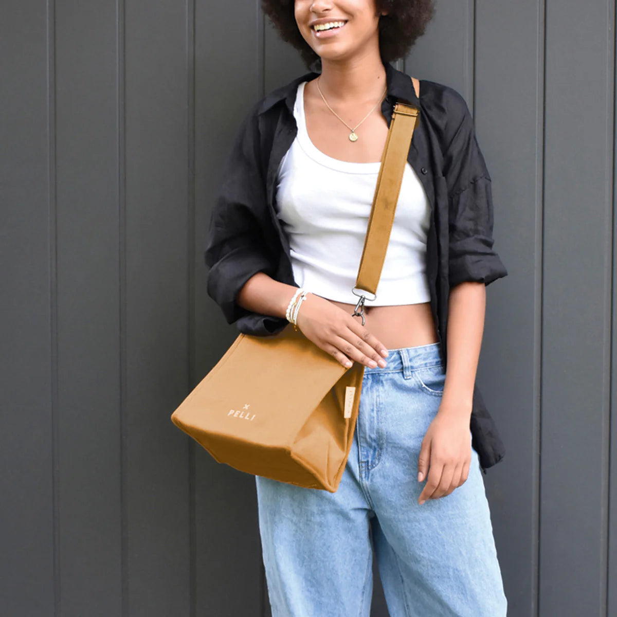 Cross the Sea Waxed Canvas Crossbody Insulated Lunch Bag - Ginger Brown image 1