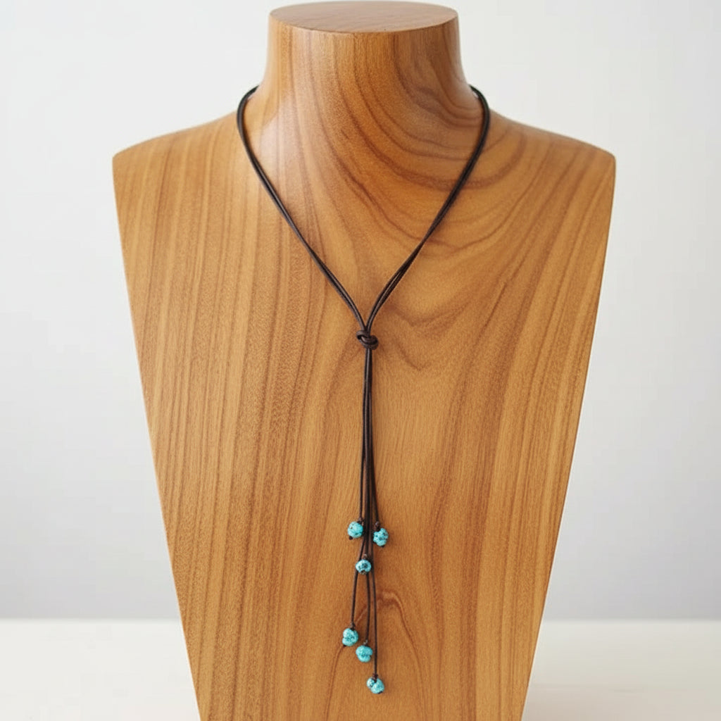 Leather Lasso Necklace with Turquoise Accents